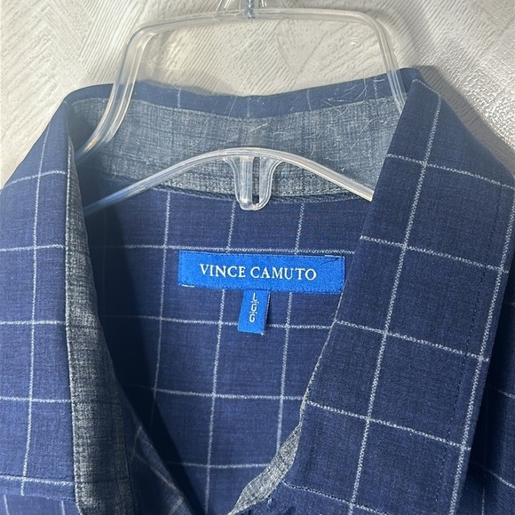 🆕 VINCE CAMUTO Shirt Mens Large Blue Check Button Up Long Sleeve Stretch - Picture 8 of 8